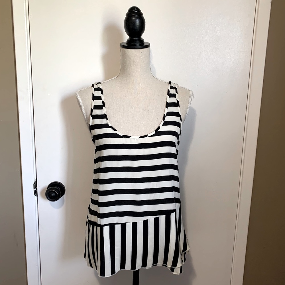 J Crew Silk Tank Top 6 Stripe Black White